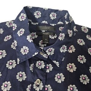 J. Crew Perfect Button Up Shirt Navy Daisy Print Women's Size 4